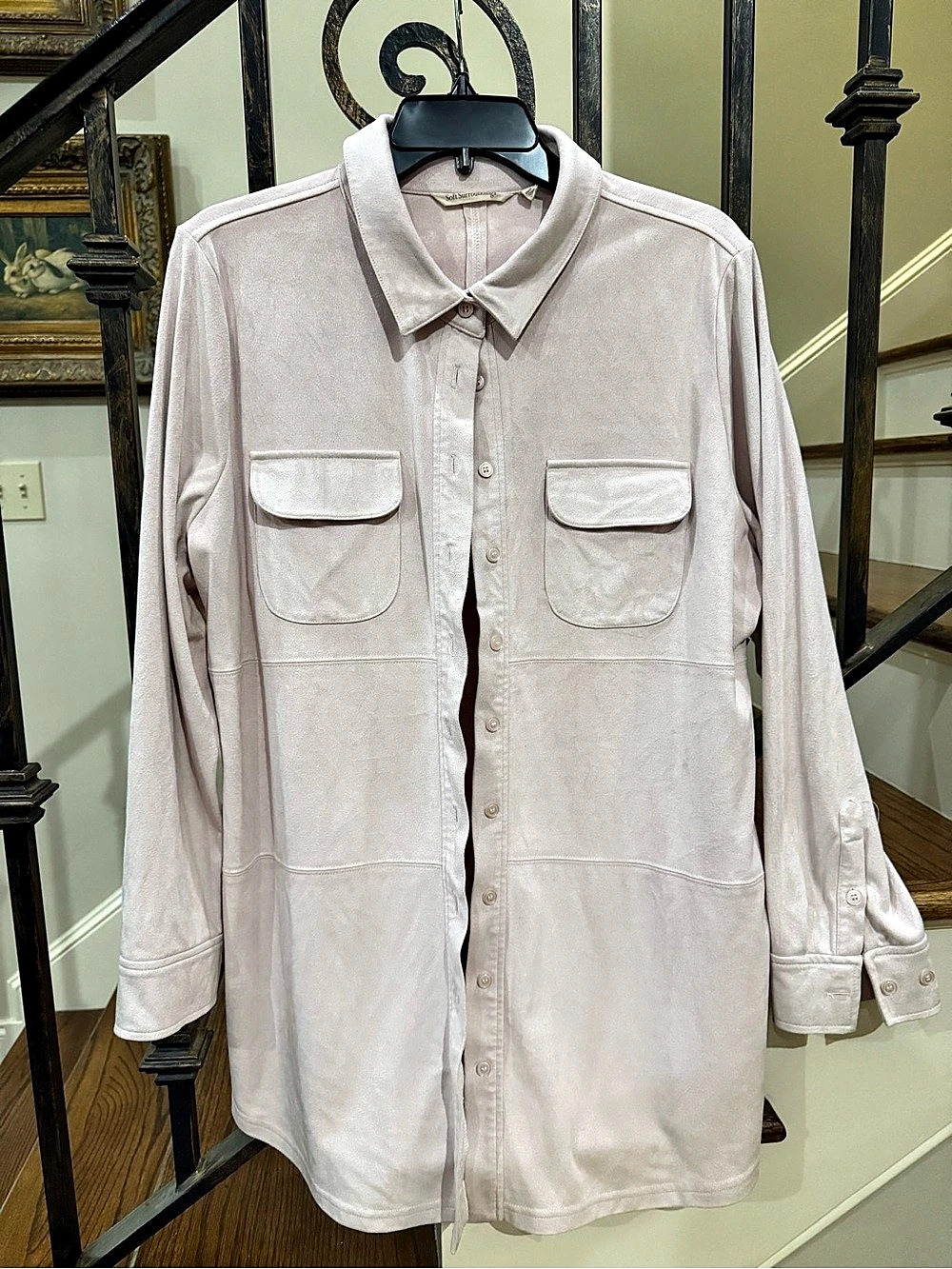 Soft Surroundings Day To Dusk Faux Suede Big Shirt Pink XL
